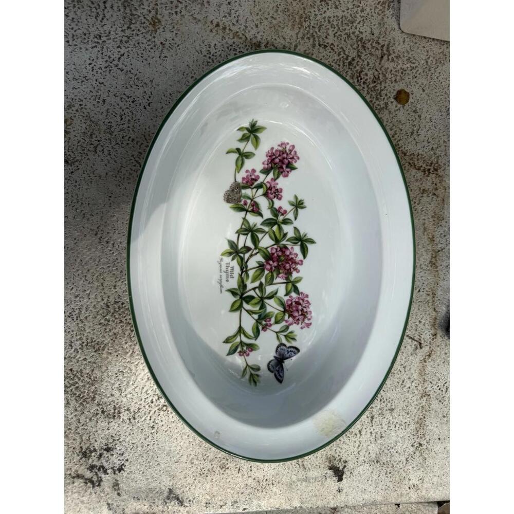 Royal Worcester Herbs Green Trim Oval 11" Pie Baker Casserole Dish Botanical